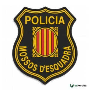 Parche Mossos d’Esquadra Policía PVC negro con escudo catalán amarillo rojo.