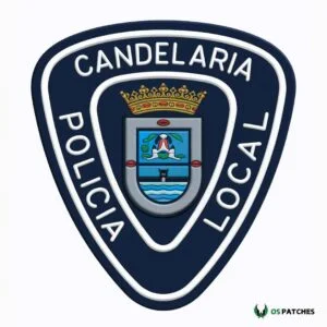 Parche Policía Local Candelaria PVC azul con escudo municipal y corona dorada.